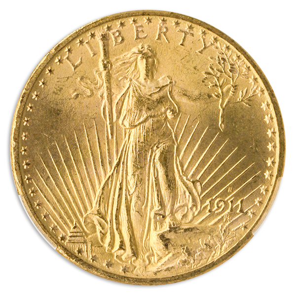 1911-S $20 Saint Gaudens CAC MS65