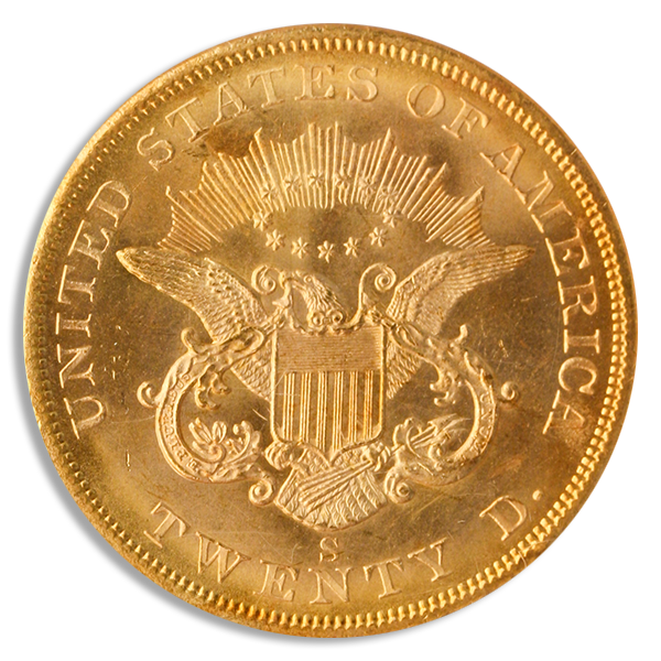 1857-S $20 Liberty S. S. Central America Gold Coin Mint State 65(MS65 ) CAC