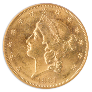 1861-S $20 Liberty PCGS MS62 CAC