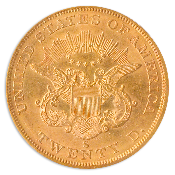 1861-S $20 Liberty PCGS MS62 CAC
