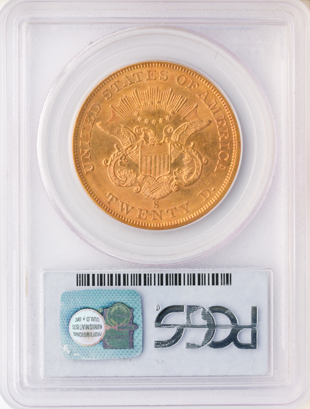 1861-S $20 Liberty PCGS MS62 CAC