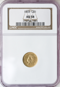 1855 Gold $1 Ty2 NGC AU58