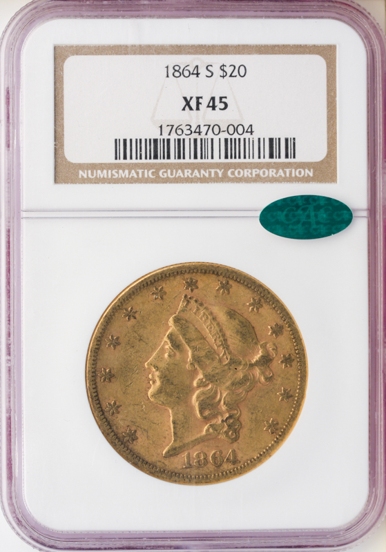 1864-S $20 Liberty NGC XF45 CAC
