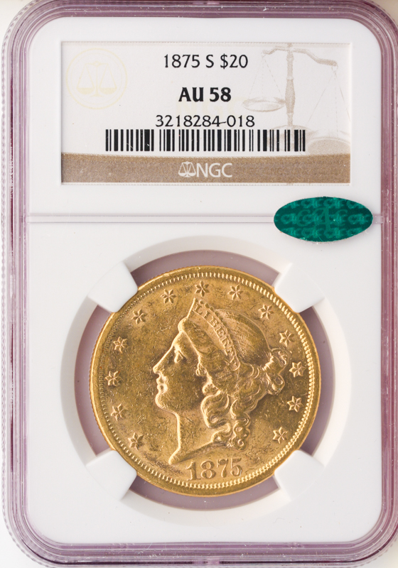 1875-S $20 Liberty NGC AU58 CAC