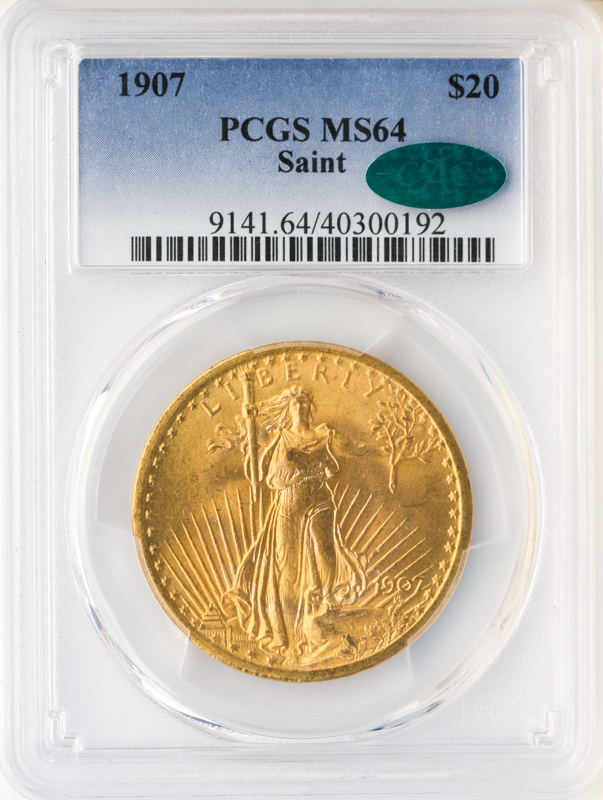 1907 No Motto $20 Saint Gaudens PCGS MS64