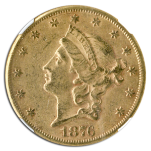 1876-CC $20 Liberty Gold Coin NGC AU55 CAC
