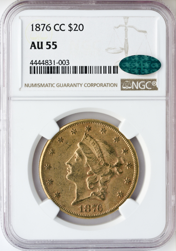 1876-CC $20 Liberty Gold Coin NGC AU55 CAC 1876-CC $20 Liberty Gold Coin NGC AU55 CAC