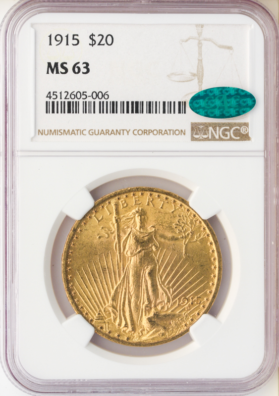 1915 $20 Saint Gaudens NGC MS63 CAC 1915 $20 Saint Gaudens NGC MS63 CAC