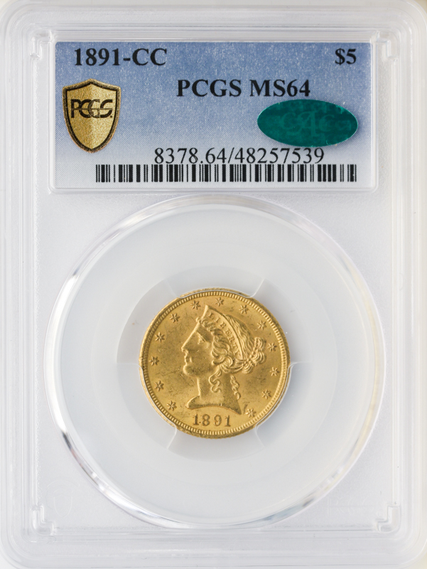1891-CC $5 Liberty PCGS MS64 CAC