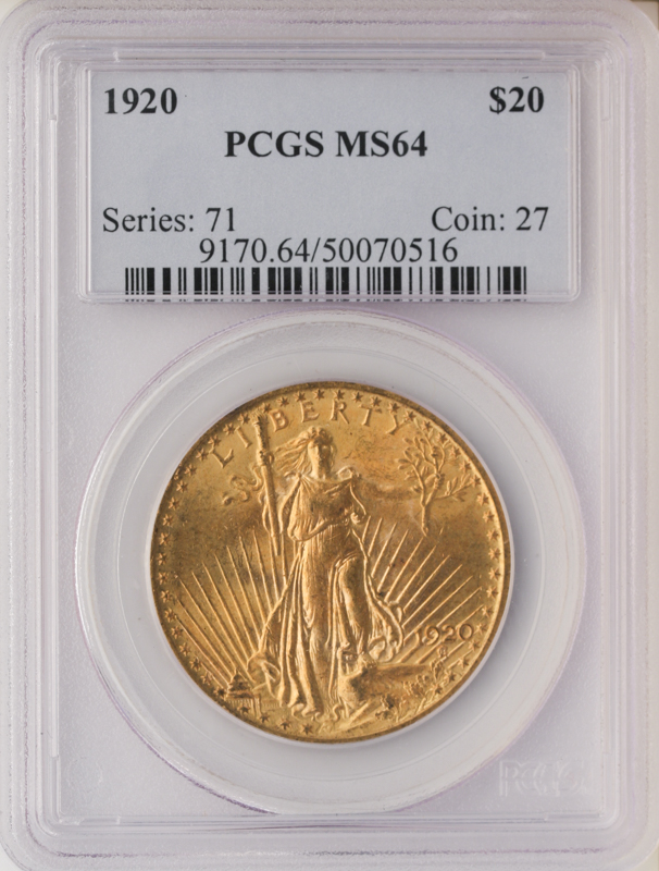 1920 $20 Saint Gaudens PCGS MS64