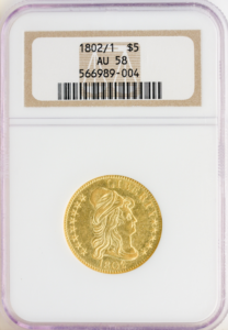 1802/1 $5 Draped Bust Half Eagle NGC AU58