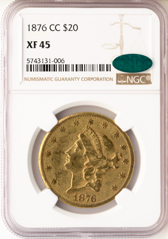 1876-CC $20 Liberty NGC XF45 CAC