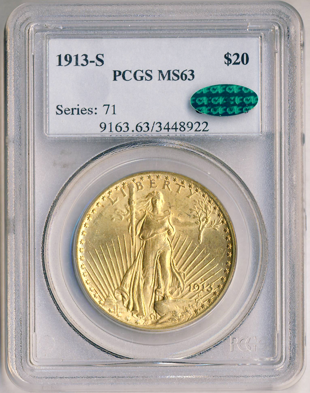 1913-S $20 Saint Gaudens PCGS MS63 CAC