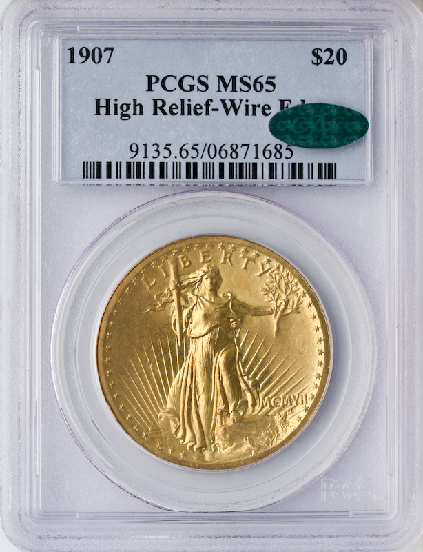 1907 $20 Saint Gaudens High Relief PCGS MS65 CAC