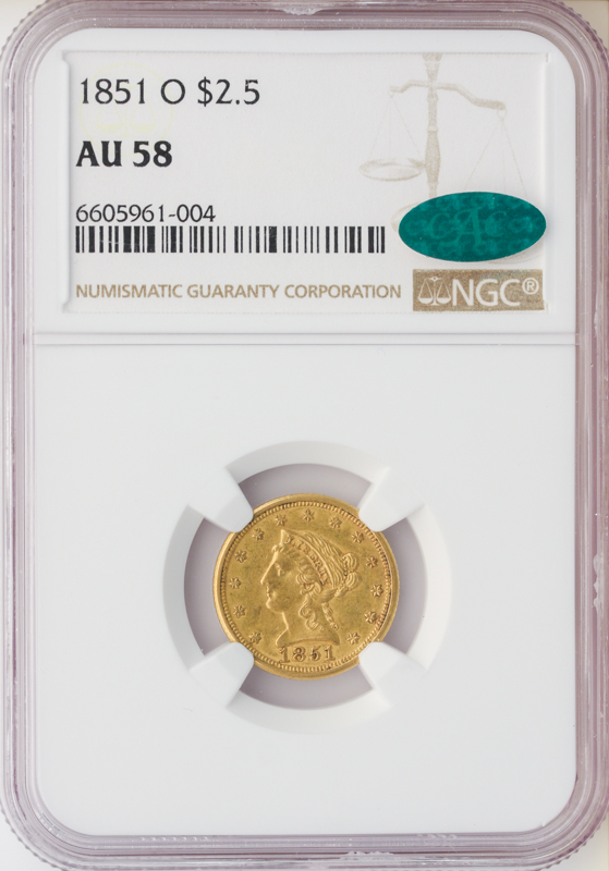 1851-O $2.50 Liberty NGC AU58 CAC