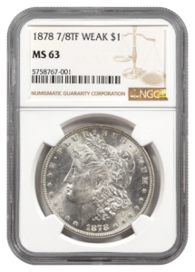 1878 7/8 Tail Feathers Morgan $1 NGC MS63 Weak
