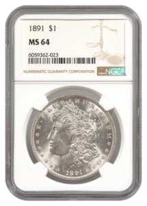 1891 Morgan $1 NGC MS64
