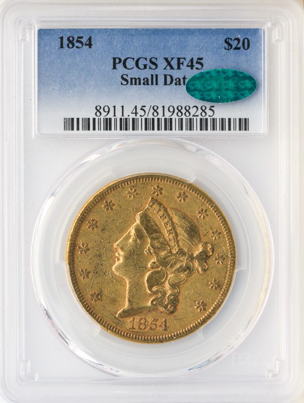 1854 $20 Liberty PCGS XF45 CAC