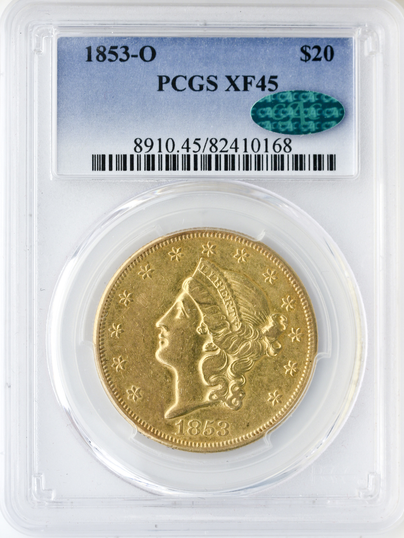 1853-O $20 Liberty PCGS XF45 CAC