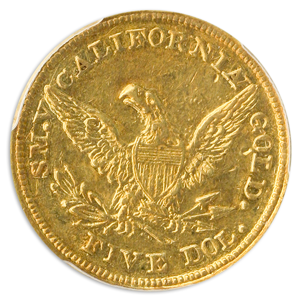 1850 $5 Baldwin California Gold Territorial PCGS AU55 CAC