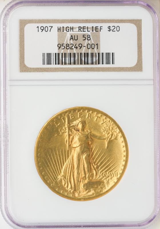 1907 $20 Saint Gaudens High Relief NGC AU58