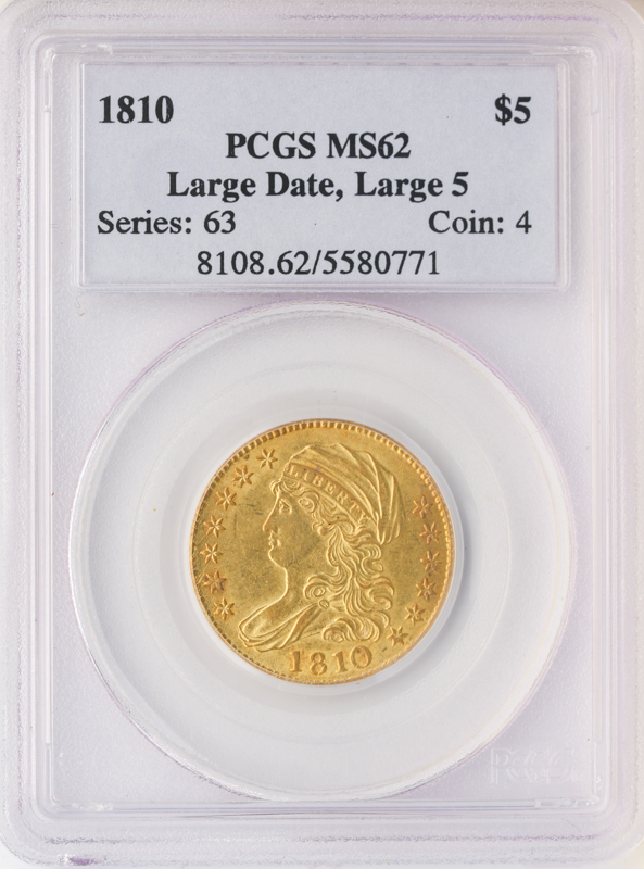 1810 $5 Capped Bust slabbed obverse.