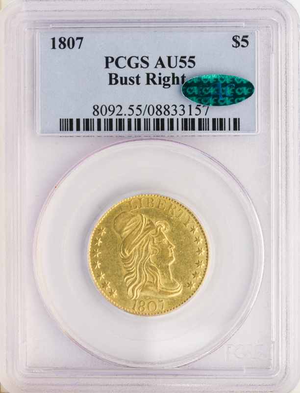 1807 $5 Draped Bust Right PCGS AU55 CAC