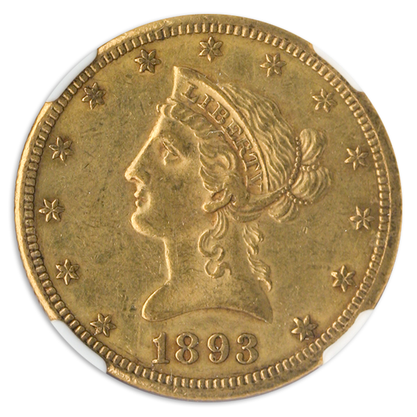 1893-CC $10 Liberty loose obverse on transparent background.