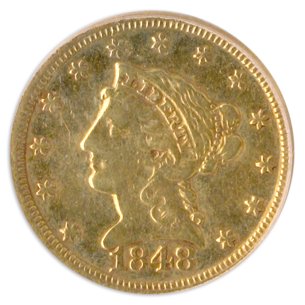 1848 $2.50 Gold Liberty loose obverse on transparent background.