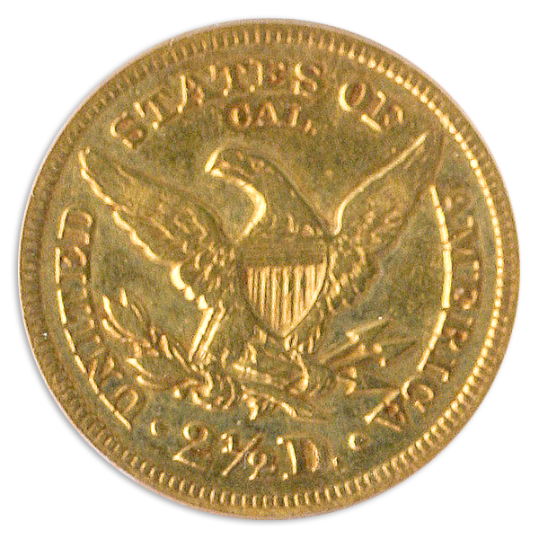 1848 $2.50 Gold Liberty loose reverse on transparent background.