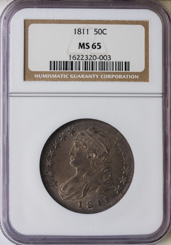 1811 Capped Bust Half Dollar slabbed obverse image. Graded MS65