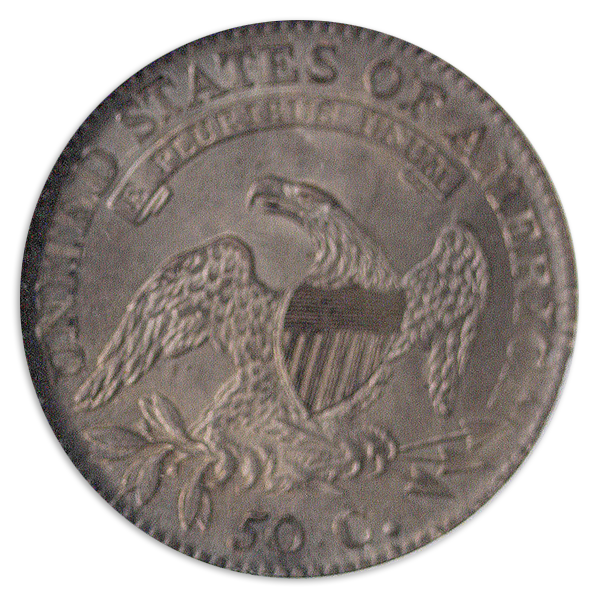 1811 Capped Bust Half Dollar reverse on transparent background. Graded MS65.