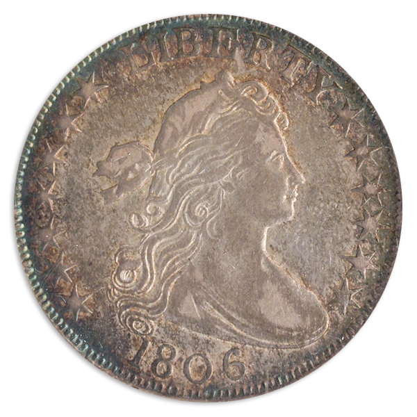 1806 Draped Bust Half-Dollar loose obverse on transparent background.