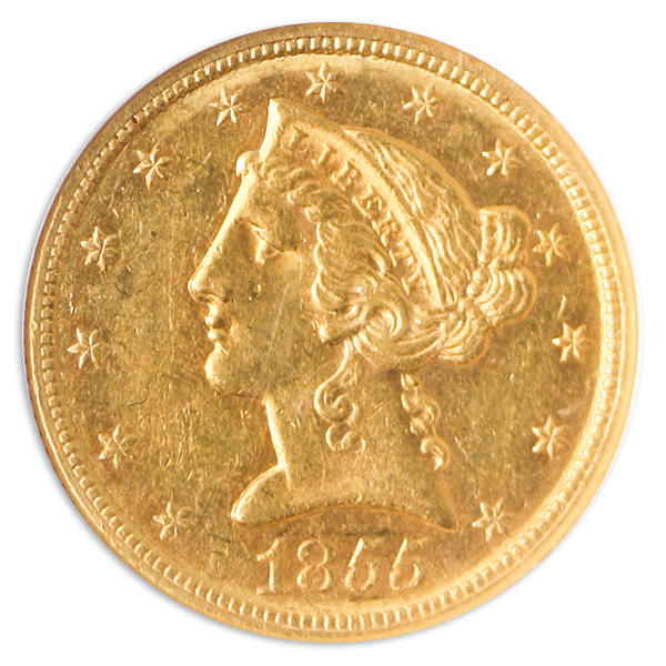 1855-C $5 Liberty NGC AU55