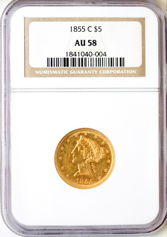 1855-C $5 Liberty NGC AU55