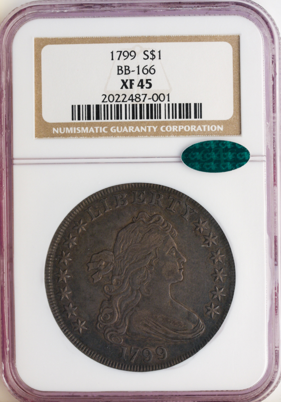 1799 Draped Bust $1 B-166 NGC XF45 CAC