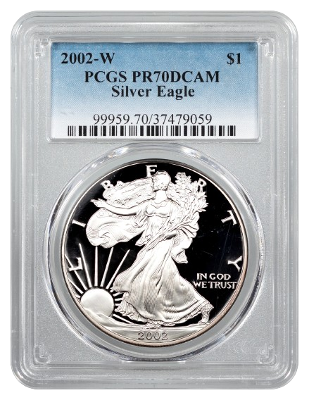 2002-W 1 oz Silver American Eagle PCGS PR70DCAM