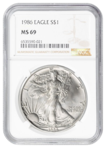 1986 1 oz Silver Eagle NGC MS69