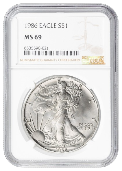 1986 1 oz Silver Eagle NGC MS69