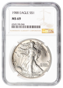 1988 1 oz Silver Eagle NGC MS69
