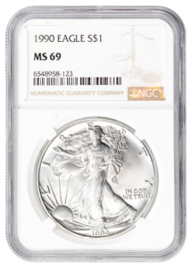 1990 1 oz Silver Eagle NGC MS69