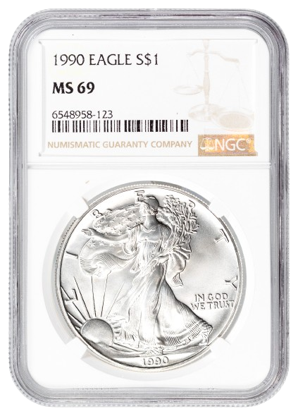 1990 1 oz Silver Eagle NGC MS69