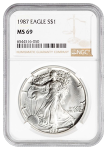1987 1 oz Silver Eagle NGC MS69