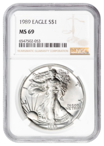 1989 1 oz Silver Eagle NGC MS69