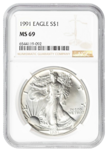 1991 1 oz Silver Eagle NGC MS69