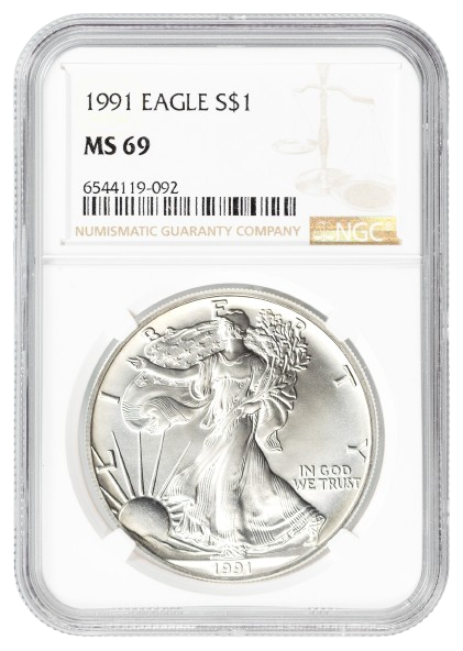 1991 1 oz Silver Eagle NGC MS69