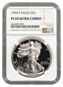 1994-P 1 oz American Silver Eagle NGC PF69 Ultra Cameo