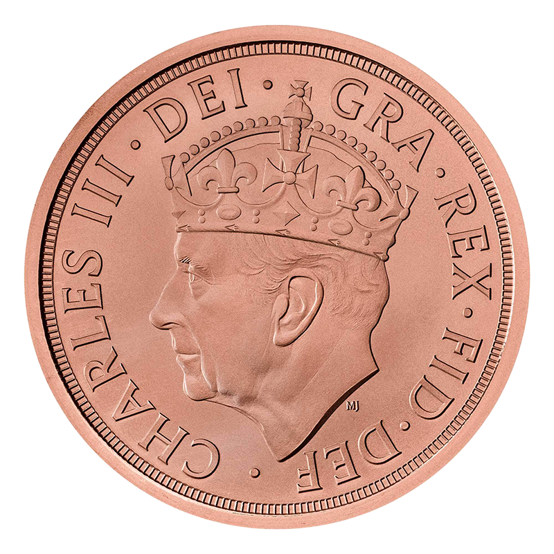 2023 British Gold Sovereign coin obverse on transparent background