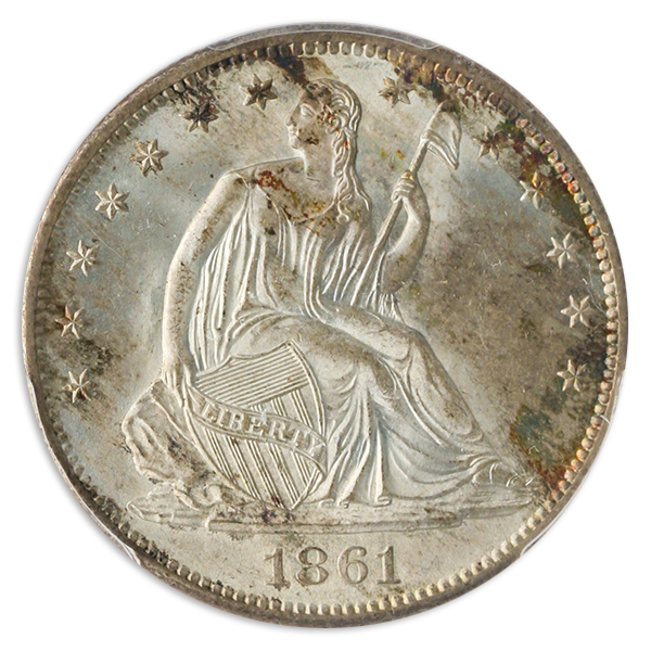 1861-S Seated Liberty Half Dollar PCGS MS66 CAC +