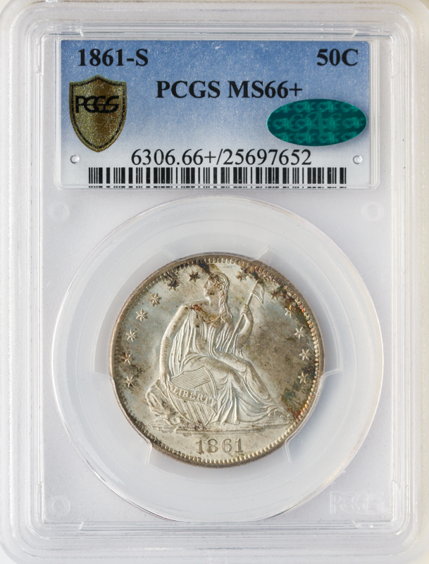 1861-S Seated Liberty Half Dollar PCGS MS66 CAC +